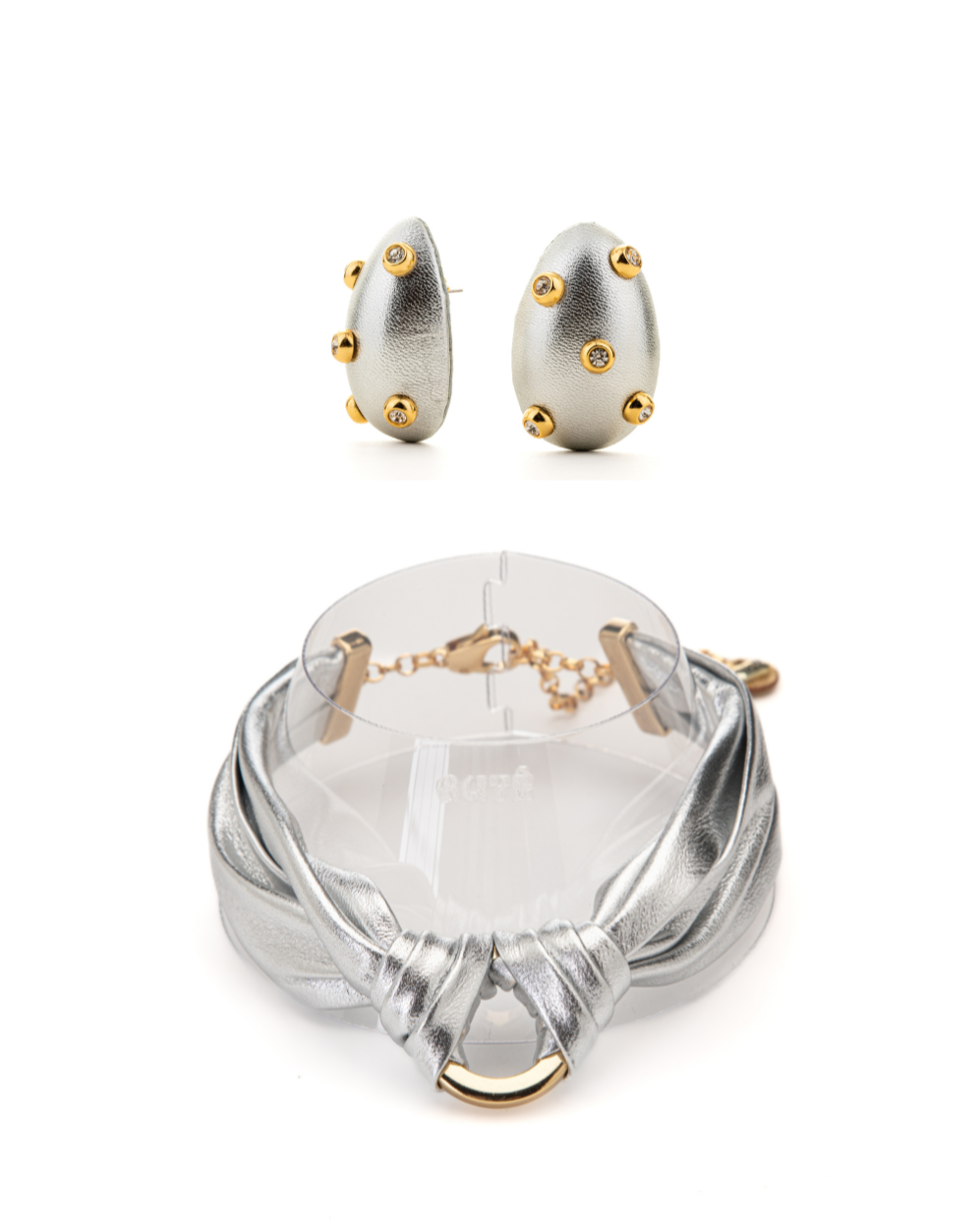 Conjunto Brinco Convexo + Choker Prata